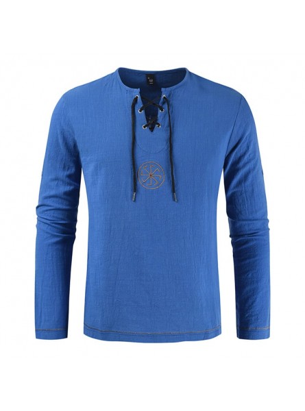 S-4XL Men Cosplay Casual Embroidery Lace-up Shirt