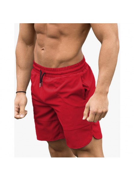 Men Basic Mid Waist Drawstring Solid Color Shorts
