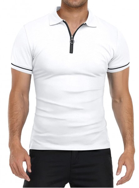Men Casual Colorblock Lapel Short Sleeve Slim Polo Shirt