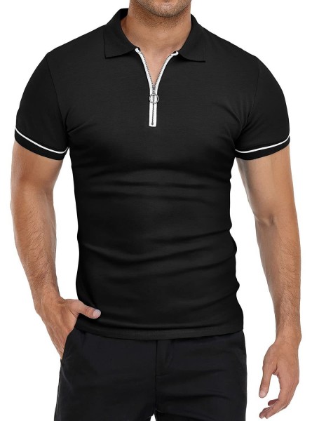 Men Casual Colorblock Lapel Short Sleeve Slim Polo Shirt
