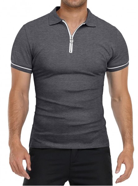 Men Casual Colorblock Lapel Short Sleeve Slim Polo Shirt