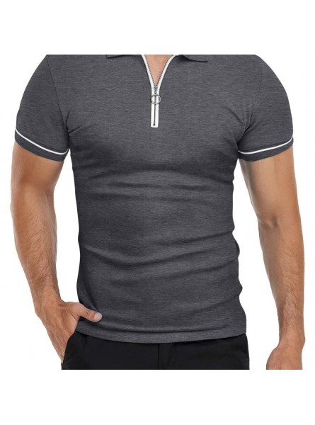 Men Casual Colorblock Lapel Short Sleeve Slim Polo Shirt