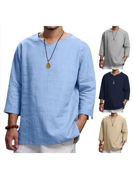 Man Fashion Casual Loose Solid Color Round Neck Blouse