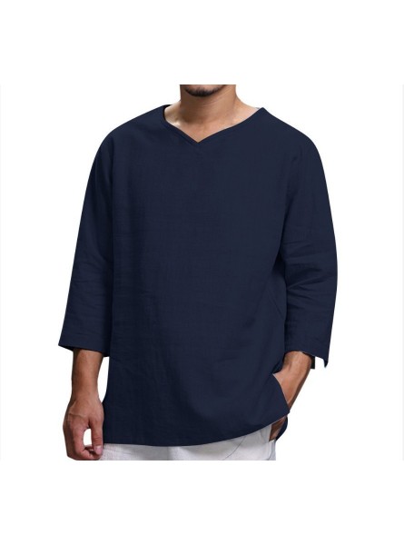 Man Fashion Casual Loose Solid Color Round Neck Blouse