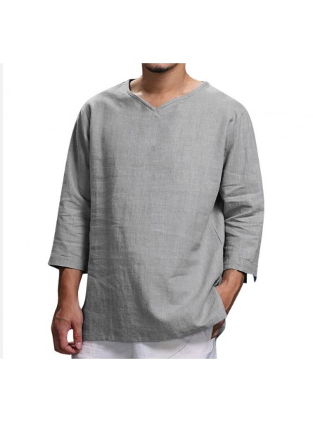 Man Fashion Casual Loose Solid Color Round Neck Blouse
