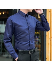 Men Casual Basic Solid Color Long Sleeve Lapel Plus Size Shirt