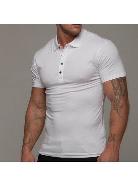 Men Fashion Casual Basic Versatile Solid Color Short Sleeve Lapel Polo Shirt
