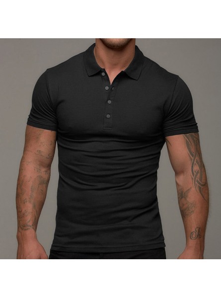 Men Fashion Casual Basic Versatile Solid Color Short Sleeve Lapel Polo Shirt