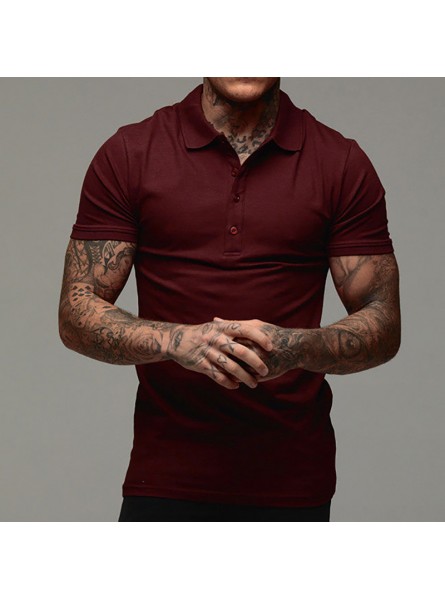 Men Fashion Casual Basic Versatile Solid Color Short Sleeve Lapel Polo Shirt