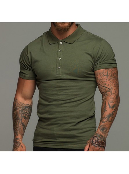 Men Fashion Casual Basic Versatile Solid Color Short Sleeve Lapel Polo Shirt