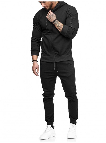 Men Spring Autumn Casual Sports Solid Color Long Sleeve Zipper Hoodies Trousers Set