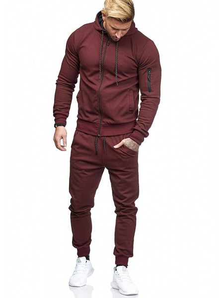 Men Spring Autumn Casual Sports Solid Color Long Sleeve Zipper Hoodies Trousers Set