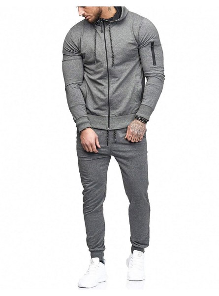 Men Spring Autumn Casual Sports Solid Color Long Sleeve Zipper Hoodies Trousers Set