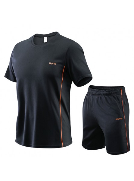 Men Fashion Casual Letter Print Plus Size Short Sleeve Round Neck T-Shirt Shorts Colorblock Set