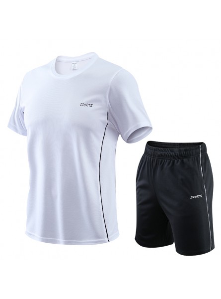 Men Fashion Casual Letter Print Plus Size Short Sleeve Round Neck T-Shirt Shorts Colorblock Set