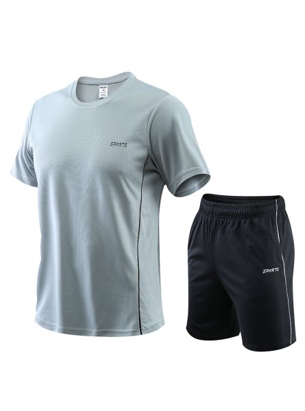 Men Fashion Casual Letter Print Plus Size Short Sleeve Round Neck T-Shirt Shorts Colorblock Set