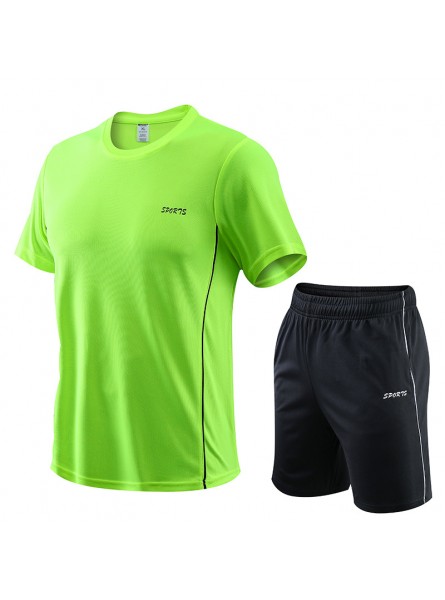 Men Fashion Casual Letter Print Plus Size Short Sleeve Round Neck T-Shirt Shorts Colorblock Set