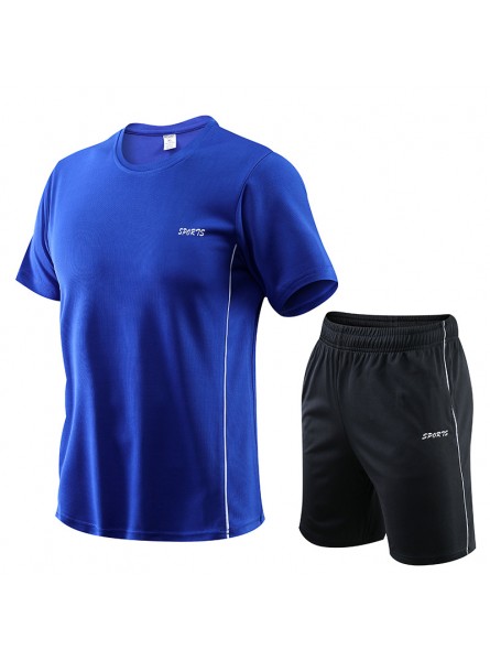 Men Fashion Casual Letter Print Plus Size Short Sleeve Round Neck T-Shirt Shorts Colorblock Set