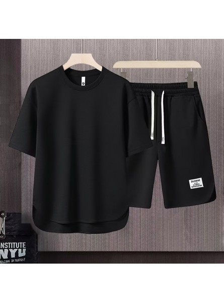 Men Fashion Casual Solid Color Short Sleeve T-Shirt Shorts Set