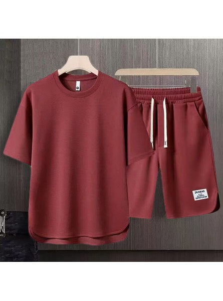 Men Fashion Casual Solid Color Short Sleeve T-Shirt Shorts Set