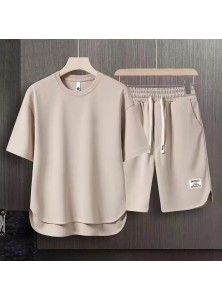 Men Fashion Casual Solid Color Short Sleeve T-Shirt Shorts Set