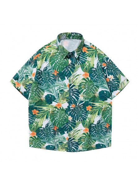 Men Fashion Casual Holiday Hawaii Tiny Flower Print Short Sleeve Lapel Shirt