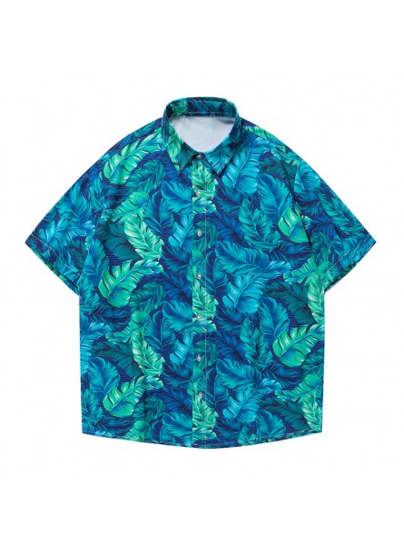 Men Fashion Casual Holiday Hawaii Tiny Flower Print Short Sleeve Lapel Shirt