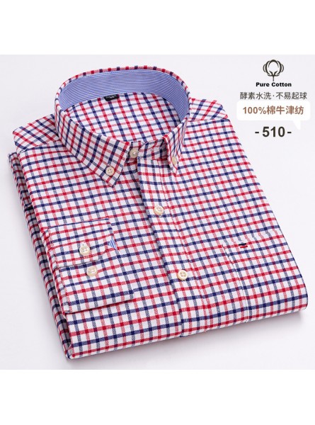 Men Fashion Casual Business Plaid Stripe Print Plus Size Long Sleeve Lapel Shirt