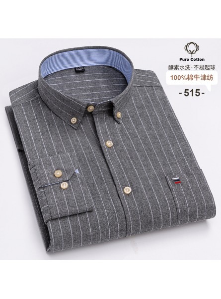 Men Fashion Casual Business Plaid Stripe Print Plus Size Long Sleeve Lapel Shirt