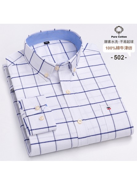 Men Fashion Casual Business Plaid Stripe Print Plus Size Long Sleeve Lapel Shirt