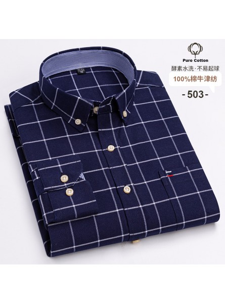 Men Fashion Casual Business Plaid Stripe Print Plus Size Long Sleeve Lapel Shirt