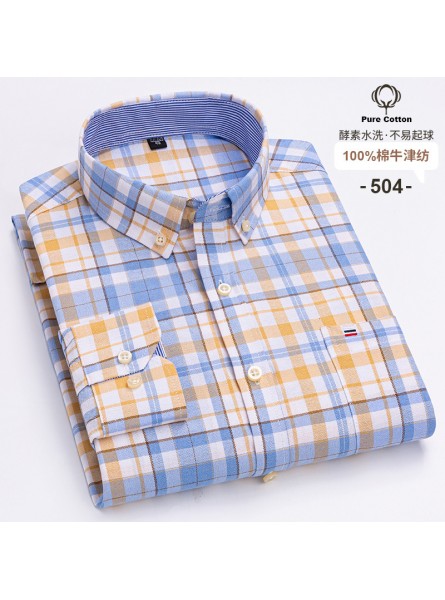 Men Fashion Casual Business Plaid Stripe Print Plus Size Long Sleeve Lapel Shirt