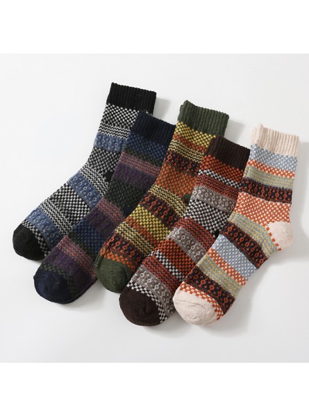 Autumn Winter Men Retro Ethnic Style Diamond Corrugated Thick Warm Socks