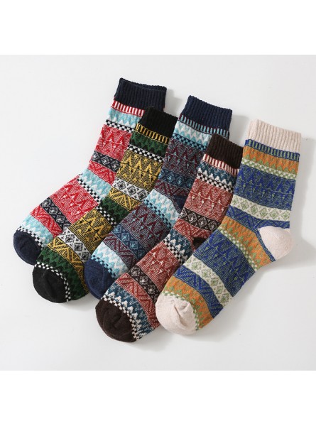Autumn Winter Men Retro Ethnic Style Diamond Corrugated Thick Warm Socks