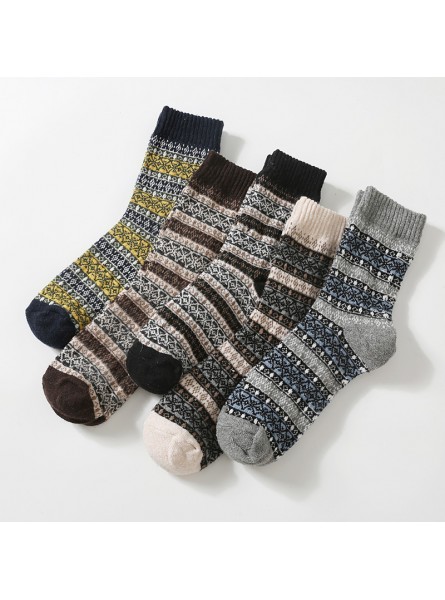 Autumn Winter Men Retro Ethnic Style Diamond Corrugated Thick Warm Socks