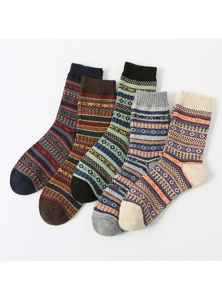 Autumn Winter Men Retro Ethnic Style Diamond Corrugated Thick Warm Socks