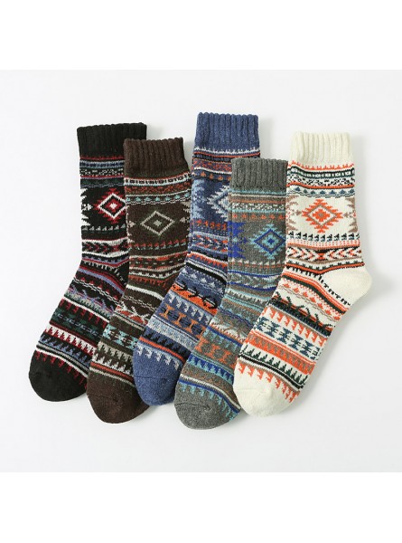 Autumn Winter Men Retro Ethnic Style Diamond Corrugated Thick Warm Socks